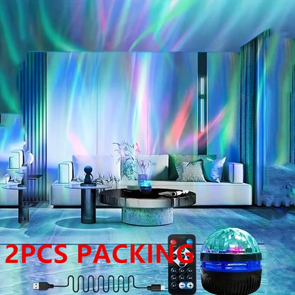 LED Starry Galaxy Ocean Wave Projector RGB Smart Remote Control Lamp KTV USB Christmas Lights Auto Rotate for Home Bedroom Decor